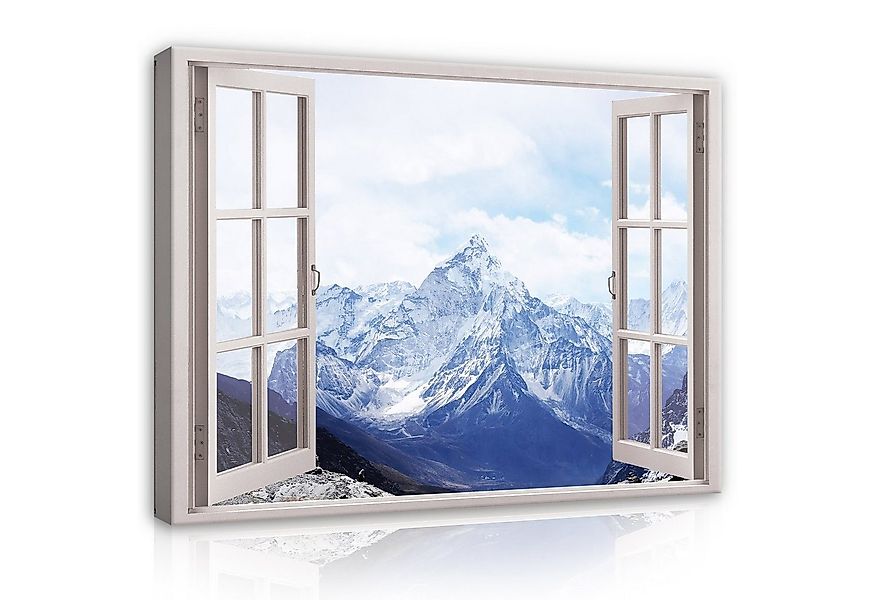 Wallarena Leinwandbild Fensterblick Natur Berge Alpen Blau Fenster Wandbild günstig online kaufen