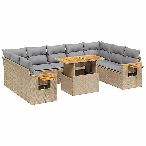 vidaXL 11-tlg Garten-Sofagarnitur mit Kissen Beige Poly Rattan Modell 155 günstig online kaufen