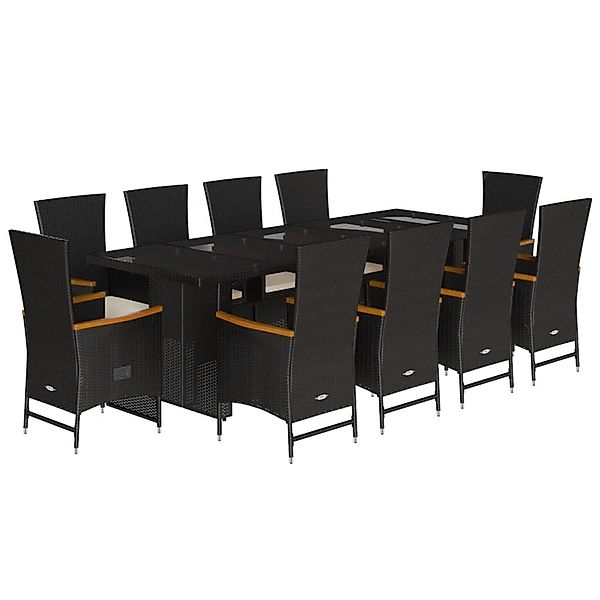 vidaXL 11-Tlg Garten-Essgruppe mit Kissen Schwarz Poly Rattan 3277539 günstig online kaufen
