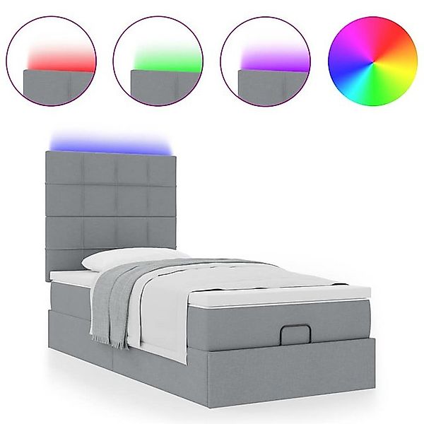 vidaXL Bett Ottomane Bett mit Matratze & LEDs Hellgrau 90x200 cm Stoff günstig online kaufen