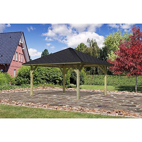 Karibu Pavillon Hedemark 1 Set kdi mit Schindeln Schwarz 359 cm x 359 cm x3 günstig online kaufen
