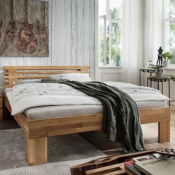 Massivholz Bett 45 cm Einstiegshöhe Wildeiche geölt günstig online kaufen