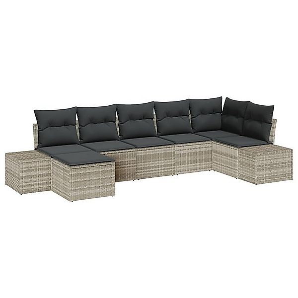 vidaXL Loungesofa 7-teiliges Garten-Sofa-Set mit Kissen Hellgrau Poly Ratta günstig online kaufen