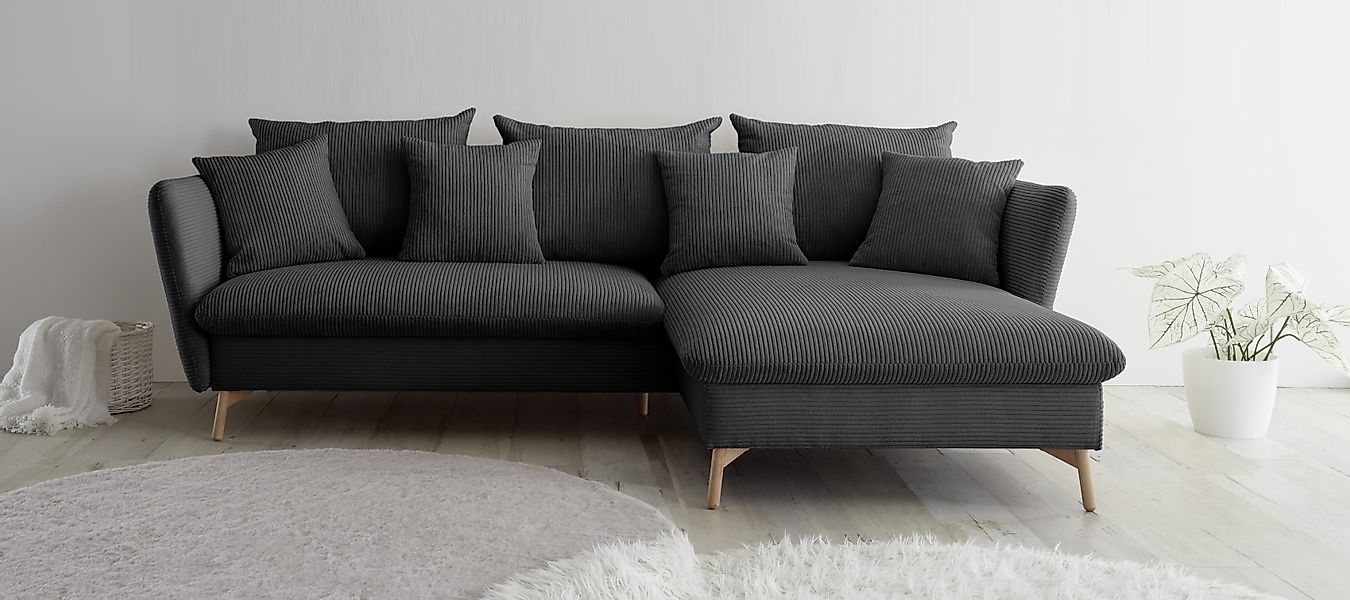 andas Ecksofa »MERLE, 258 cm, L-Form, traumhafter Cord,« mit Bettfunktion u günstig online kaufen