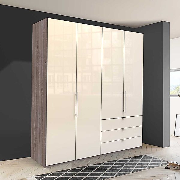 Kombi Kleiderschrank in Creme Eiche Trüffelfarben Front glasbeschichtet günstig online kaufen