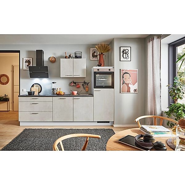 pino Küchenzeile 260 cm Beton Weißgrau Anschlag rechts 1 Geräteschrank günstig online kaufen