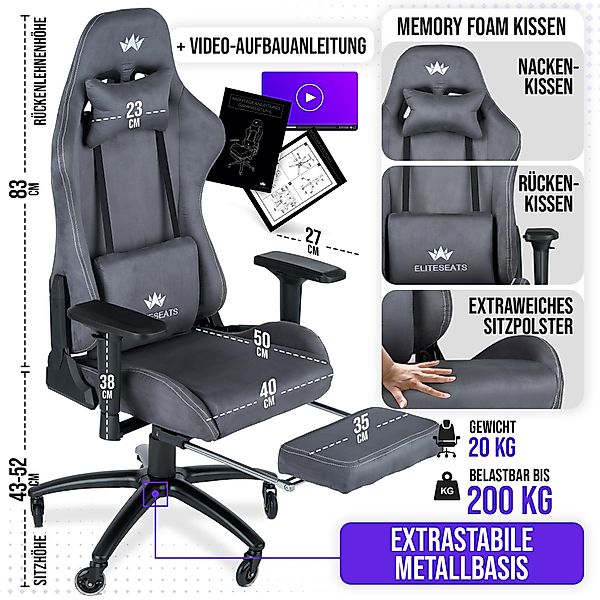 ELITESEATS Gaming-Stuhl Ergonomisch [TESTSIEGER] Kratzerfreie Rollen günstig online kaufen