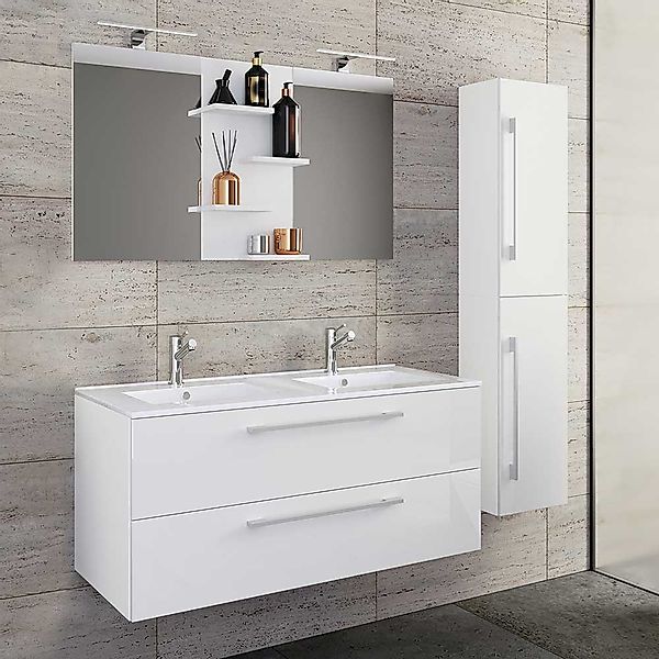 Badmöbel Set hochglänzend weiss in modernem Design die Wandmontage (dreitei günstig online kaufen
