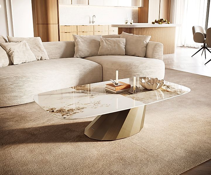 Couchtisch Edge Boot 140x80 cm Keramik Minas Melange Parabi Metallic Gold günstig online kaufen