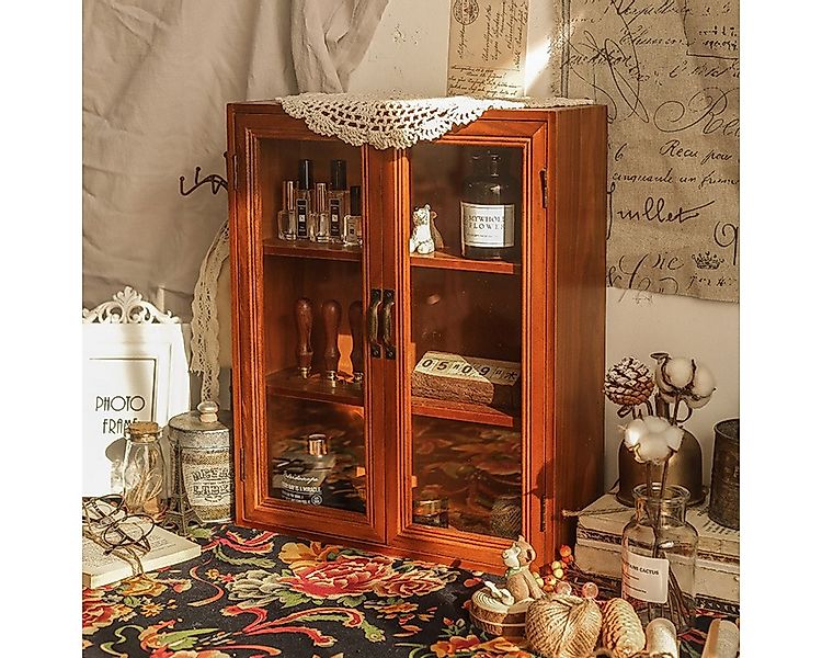 Welikera Beistellschrank Lagerschrank, hölzerner Vintage-Vitrinenschrank, B günstig online kaufen