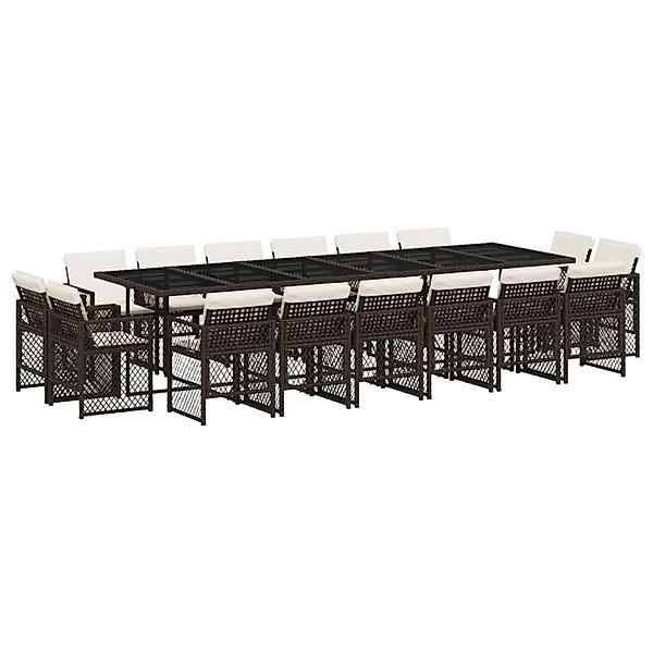 vidaXL 17-Tlg Garten-Essgruppe mit Kissen Braun Poly Rattan 3210885 günstig online kaufen