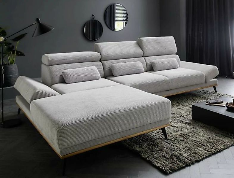 Cordsofa Eckcouch Grau 320 x 204 cm elektrisch ausfahrbar Adrian Links günstig online kaufen