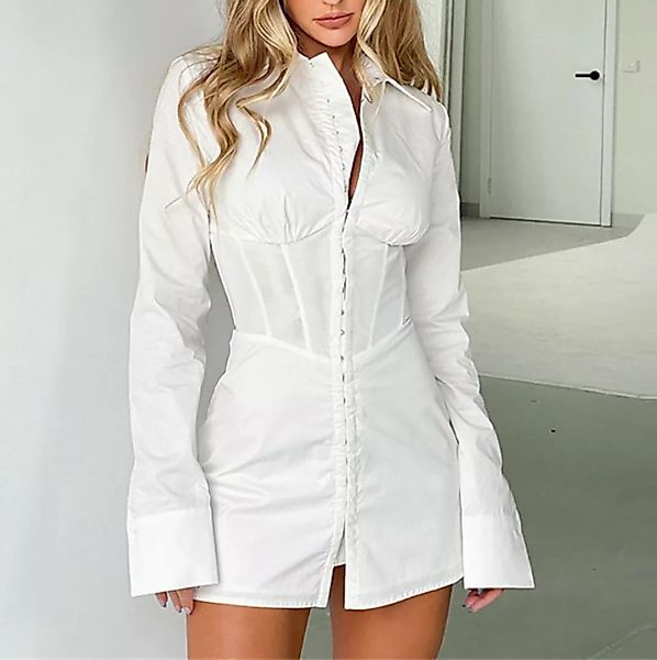 AFAZ New Trading UG Maxirock Weißes langärmliges Damenkleid mit Poloshirt-T günstig online kaufen