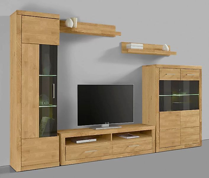 Home affaire Wohnwand "Ribe,Set-5 St.,Oberplatten massiv,viel Stauraum", (S günstig online kaufen