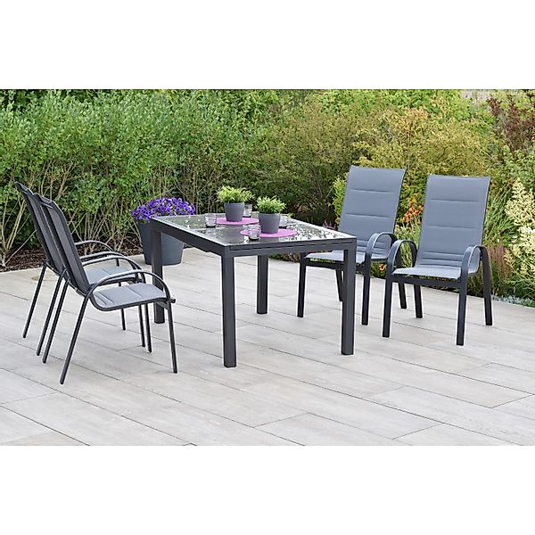 Merxx Amalfi Set 5 -tlg 4 Stapelsessel Auszieh-Gartentisch 140 (200) x 90cm günstig online kaufen