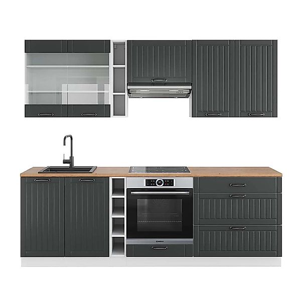 Vicco Fame-Line Küchenzeile Anthrazit Landhaus/Weiß 235 cm AP Eiche günstig online kaufen