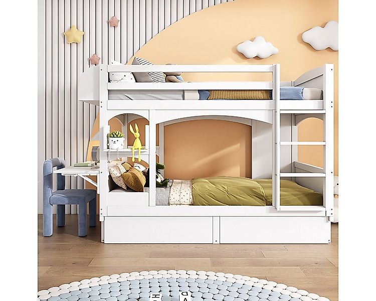 XDeer Kinderbett Hausbett mit klappbarem Schreibtisch und Regal Leiter und, günstig online kaufen