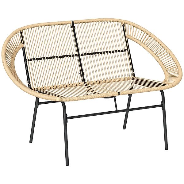Outsunny Gartenbank 2-Sitzer Stahl Rattan 126L x 72B x 83H cm Khaki günstig online kaufen