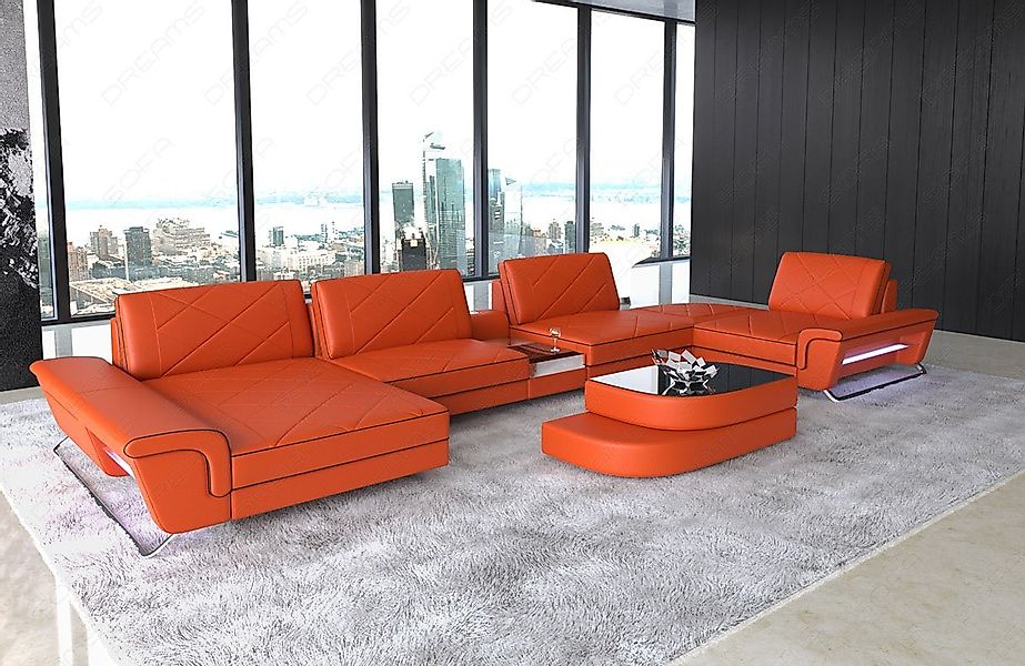 Sofa Dreams Wohnlandschaft Sofa Leder Bari U Form Ledersofa, Couch, mit LED günstig online kaufen