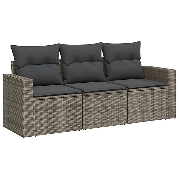 vidaXL 3-Tlg Garten-Sofagarnitur mit Kissen Grau Poly Rattan 3250997 günstig online kaufen