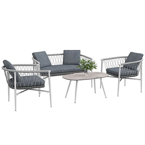 Outsunny 4 Tlg. Rattan Gartenmöbel-Set mit Schaukelfunktion günstig online kaufen