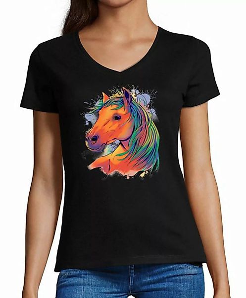 MyDesign24 T-Shirt Damen Pferde Print Shirt bedruckt - Pferdekopf in Ölfarb günstig online kaufen