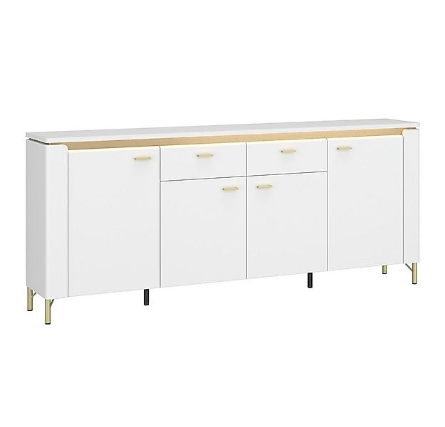 Lomadox Sideboard LUKA-129, weiß mit goldfarbenen Akzenten, 2 Schubladen, B günstig online kaufen