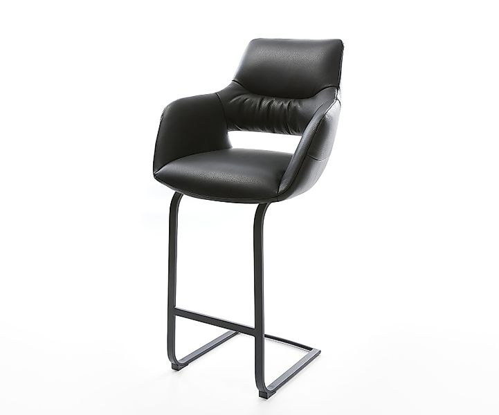 Barstuhl Yago-Flex Echt-Leder Schwarz Freischwinger flach Metall Schwarz Ta günstig online kaufen