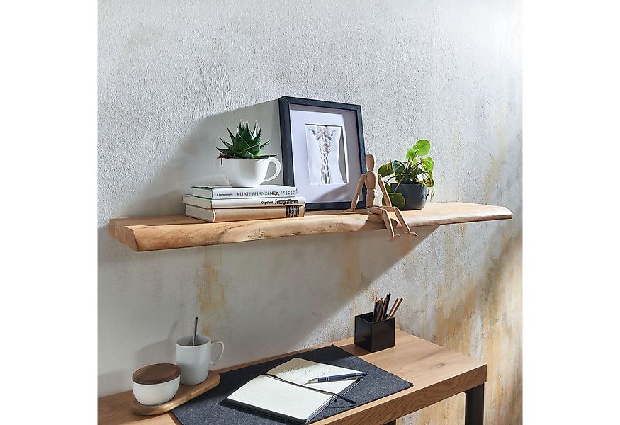 FINEBUY Wandregal FB31354 Baumkante Akazie Holz Schweberegal Regal Massiv H günstig online kaufen