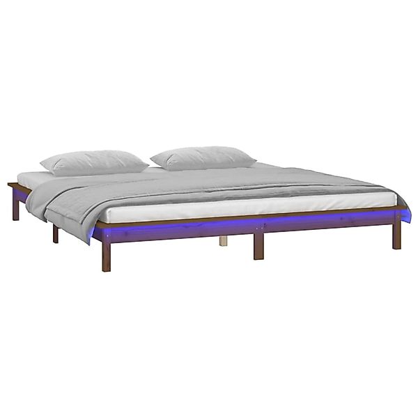 vidaXL Massivholzbett mit LEDs Honigbraun 140x190 cm 820654 günstig online kaufen