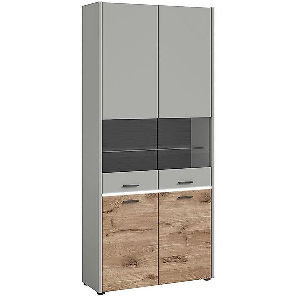 ebuy24 Celino Vitrinenschrank 4 Türen inkl LED Beleuchtung Hellgrau günstig online kaufen