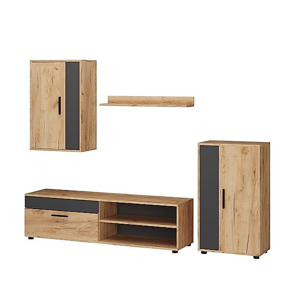 Vicco Wohnwand Berno, Goldkraft Eiche/Anthrazit, 4er günstig online kaufen