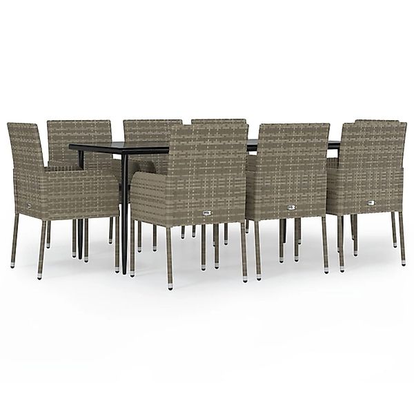 vidaXL 9-Tlg Garten-Essgruppe mit Kissen Schwarz und Grau Poly Rattan 31851 günstig online kaufen