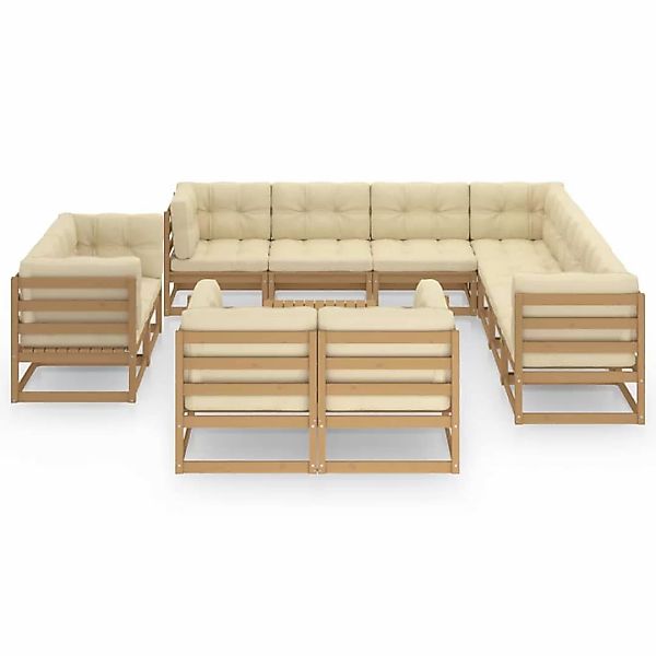 12-tlg. Garten-lounge-set Kissen Honigbraun Kiefer Massivholz günstig online kaufen