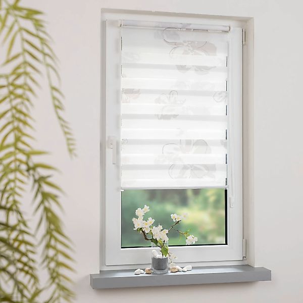 GARESA Doppelrollo "Blume" Lichtschutz ohne Bohren freihängend dekorativ, b günstig online kaufen