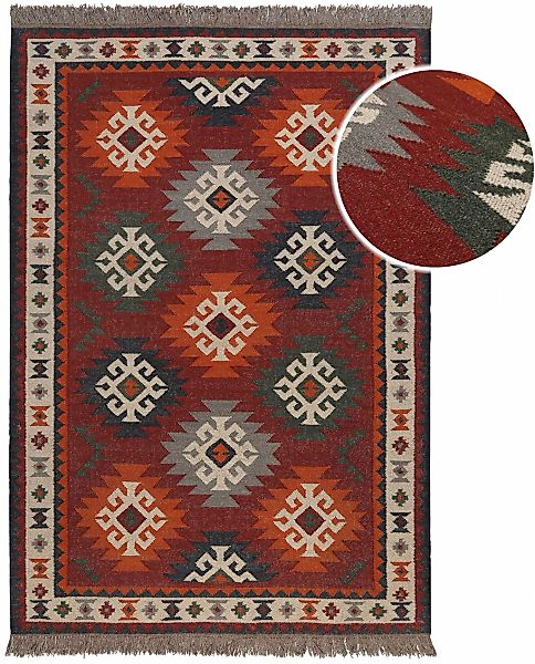 Green Looop "Blancard" rechteckig 5 mm Höhe Fransen, Kelim, handgewebt, Nat günstig online kaufen