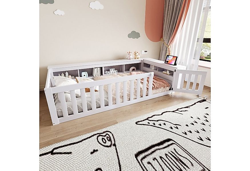 Merax Kinderbett (Kieferholz Jugendbett Babybett, 1-tlg), Bodenbett 90x200c günstig online kaufen