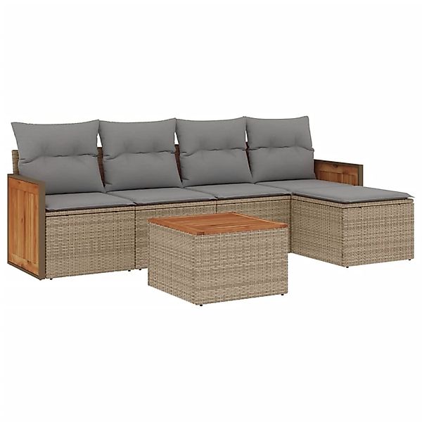 vidaXL 6-Tlg Garten-Sofagarnitur mit Kissen Beige Poly Rattan 3227606 günstig online kaufen