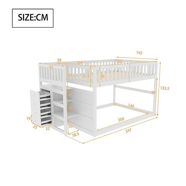 Flieks Etagenbett, Kinderbett Hochbett 140x200cm mit oberem Lattenrost und günstig online kaufen