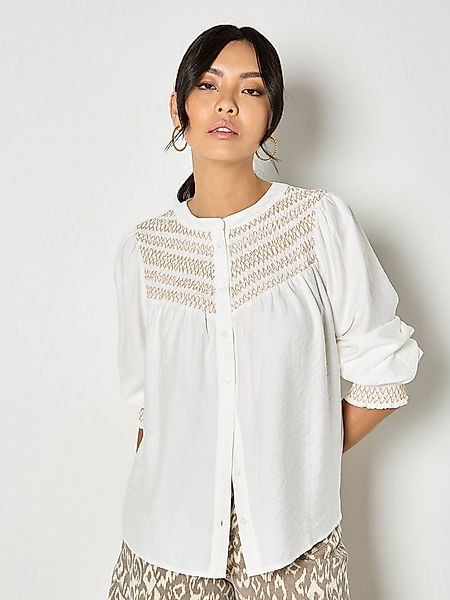 Apricot Spitzenbluse Gewellte bestickte Smokbluse Stickerei günstig online kaufen