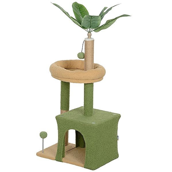 PawHut Kratzbaum, Katzenspielzeug, 98 cm, mit Höhle, Bett, Kratzbretter, 2 günstig online kaufen