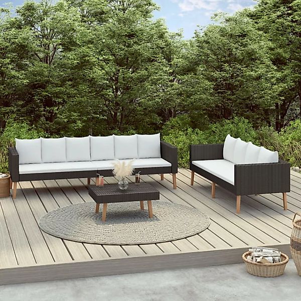 3-tlg. Garten-lounge-set Mit Auflagen Poly Rattan Schwarz günstig online kaufen