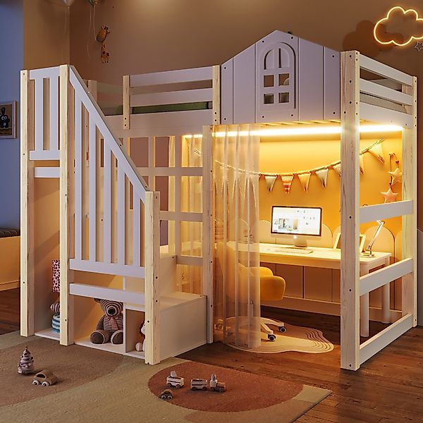 Flieks Hochbett Kinderbett Hausbett 90×200cm mit günstig online kaufen