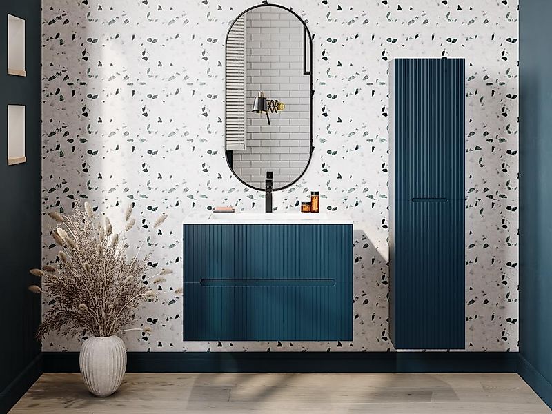 Badhochschrank hängend - 140 cm - Blau gerippt - PAVANI günstig online kaufen