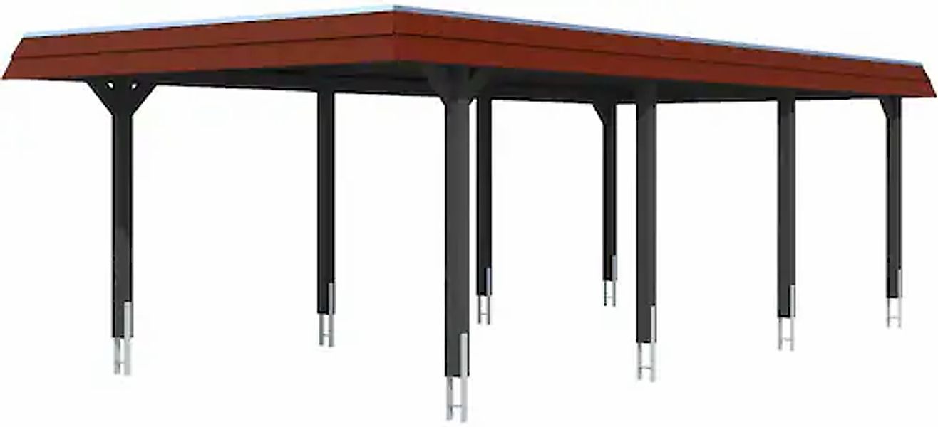 Skanholz Einzelcarport »Wendland« Massivholz 341 cm Anthrazit, rote Blende günstig online kaufen
