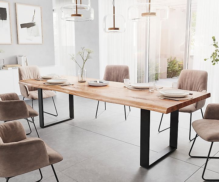 Esstisch Edge 280x100 XL Akazie Natur Metall Schmal schwarz Live-Edge günstig online kaufen