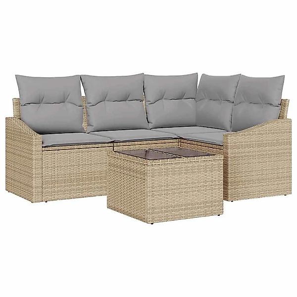vidaXL Gartensofa-Set mit Kissen 5 Stk Beige und Hellgrau Poly-Rattan 33553 günstig online kaufen