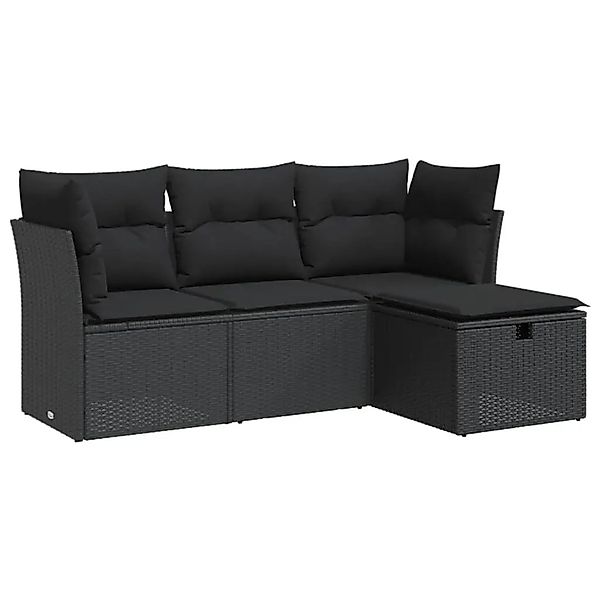 vidaXL 4-Tlg Garten-Sofagarnitur mit Kissen Schwarz Poly Rattan 3325251 günstig online kaufen