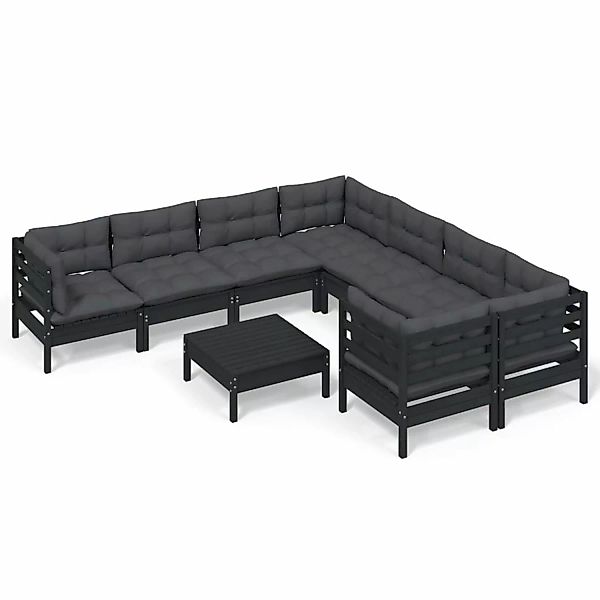 9-tlg. Garten-lounge-set Mit Kissen Schwarz Kiefernholz günstig online kaufen