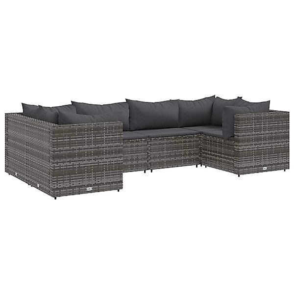 vidaXL 6-Tlg Garten-Lounge-Set mit Kissen Grau Poly Rattan 3308250 günstig online kaufen